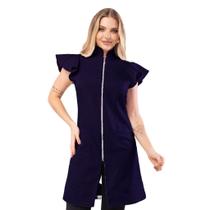 Jaleco Feminino Zíper Acinturado Manga Curta Em Oxford Mag