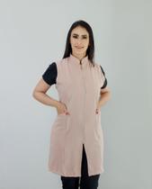 Jaleco gola padre sem manga ziper tecido gabardine