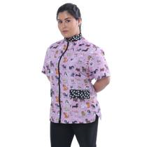 Jaleco Groomer Uniforme Tosador Feminino Rosa Estampado Cachorrinho
