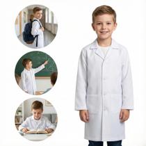 Jaleco Infantil Branco com Bolsos Unissex e Escolar Tamanho 6