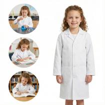 Jaleco Infantil Escolar Branco com Manga Longa e Bolsos Tamanho 8