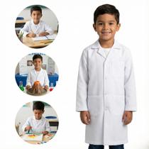 Jaleco Infantil Unissex Branco com Manga Longa Tecido Resistente Tamanho 04