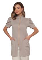 Jaleco Manga Curta Bufante com Zíper Mara Cinza Jaleco Manga Curta Bufante com Zíper Mara Cinza