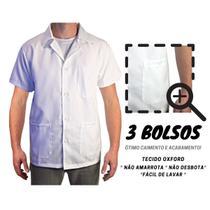 Jaleco Masculino Manga Curta Em Oxford Branco Preto