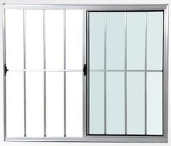 Janela 2 folhas 1,00x1,00 com grade no alumínio brilhante