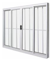 Janela 4 folhas 100 x 100 com grade L20 alumínio branco.