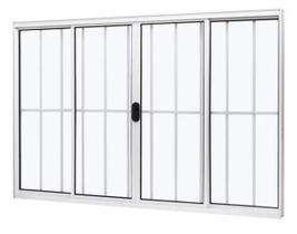 Janela 4 Folhas com Grade Alumínio Brilhante, Branco ou Preto Linha 18 Modular