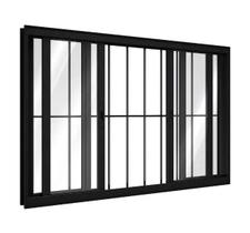 Janela 4 Folhas Vidro com grade Alumínio Branco ou Preto Linha 25 Suprema
