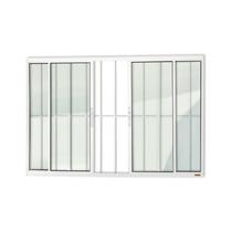 Janela Confort 4 Folhas com Grade Vidro Liso 100cm x 200cm Brimak Branco Janela Confort 4 Folhas com Grade Vidro Liso 100cm x 200cm Brimak Branco