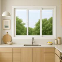 Janela Correr PVC 120x200x10 BCA 3 folhas com vidro liso Janela Correr PVC 120x200x10 BCA 3 folhas com vidro liso