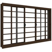 Janela de Aço 100x150cm 4 folhas Ambiente Principal Sala de Estar - Cor: Branco Bronze