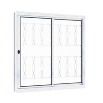 Janela de Aço de Correr 100x120cm 2 Folhas com Grade Mosaico e Vidro Riobras Branco Janela de Aço de Correr 100x120cm 2 Folhas com Grade Mosaico e Vidro Riobras Branco