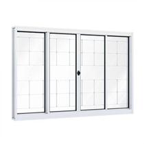 Janela de Aço de Correr 100x120cm 4 Folhas com Grade e Vidro Liso Riobras Branco Janela de Aço de Correr 100x120cm 4 Folhas com Grade e Vidro Liso Riobras Branco