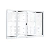 Janela de Aço de Correr 100x120cm 4 Folhas com Grade Mosaico e Vidro Liso Riobras Branco Lucasa Janela de Aço de Correr 100x120cm 4 Folhas com Grade Mosaico e Vidro Liso Riobras Branco Lucasa