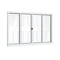 Janela de Aço de Correr 100x120cm 4 Folhas com Grade Mosaico e Vidro Liso Riobras