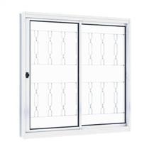 Janela de Aço de Correr 100x150cm 2 Folhas com Grade Mosaico e Vidro Riobras Branco Janela de Aço de Correr 100x150cm 2 Folhas com Grade Mosaico e Vidro Riobras Branco