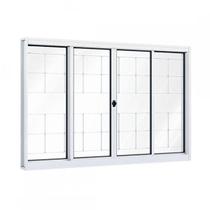 Janela de Aço de Correr 100x150cm 4 Folhas com Grade e Vidro Liso Riobras Branco Janela de Aço de Correr 100x150cm 4 Folhas com Grade e Vidro Liso Riobras Branco