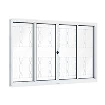Janela de Aço de Correr 100x150cm 4 Folhas com Grade Mosaico e Vidro Liso Riobraso Branco Lucasa Janela de Aço de Correr 100x150cm 4 Folhas com Grade Mosaico e Vidro Liso Riobraso Branco Lucasa