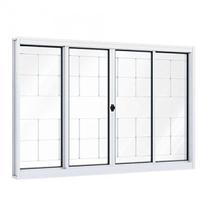Janela de Aço de Correr 100x200cm 4 Folhas com Grade e Vidro Liso Riobras Branco Janela de Aço de Correr 100x200cm 4 Folhas com Grade e Vidro Liso Riobras Branco