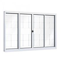 Janela de Aço de Correr 100x200cm 4 Folhas com Grade e Vidro Liso Riobras