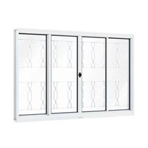 Janela de Aço de Correr 100x200cm 4 Folhas com Grade Mosaico e Vidro Riobras Branco Janela de Aço de Correr 100x200cm 4 Folhas com Grade Mosaico e Vidro Riobras Branco