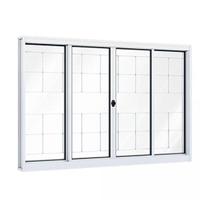 Janela de Aço de Correr 120x150cm 4 Folhas com Grade e Vidro Liso Riobras Branco Janela de Aço de Correr 120x150cm 4 Folhas com Grade e Vidro Liso Riobras Branco
