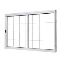 Janela de Aço de Correr Central 100x150cm 2 Folhas com Grade Quadriculada e Vidro Liso