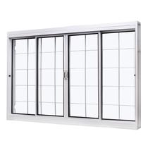 Janela de Aço de Correr Central 100x150cm 4 Folhas com Grade Quadriculada e Vidro Liso Qualitysol Ra