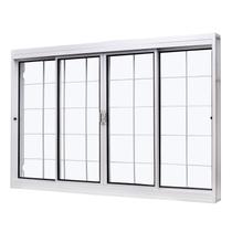Janela de Aço de Correr Central 100x200cm 4 Folhas com Grade Quadriculada e Vidro Liso Qualitysol Ra