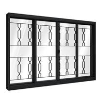 Janela de Aço de Correr Central com Grade Mosaico 4 Folhas 100x100cm Aço Pronto Riobras Preto Janela de Aço de Correr Central com Grade Mosaico 4 Folhas 100x100cm Aço Pronto Riobras Preto