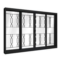 Janela de Aço de Correr Central com Grade Mosaico 4 Folhas 100x150cm Aço Pronto Riobras