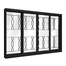 Janela de Aço de Correr Central com Grade Mosaico 4 Folhas 100x200cm Aço Pronto Riobras