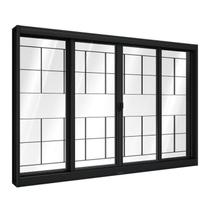 Janela de Aço de Correr Central com Grade Quadrada 4 Folhas 100x150cm Aço Pronto Riobras