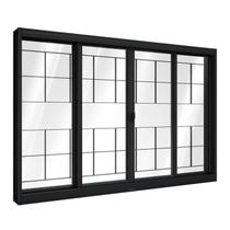 Janela de Aço de Correr Central com Grade Quadrada 4 Folhas 100x200cm Aço Pronto Riobras