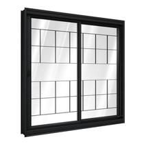 Janela de Aço de Correr Lateral 1 Folha Móvel e 1 Folha Fixa com Grade Quadrada 100x100cm Aço Pronto
