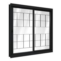 Janela de Aço de Correr Lateral 1 Folha Móvel e 1 Folha Fixa com Grade Quadrada 100x120cm Aço Pronto