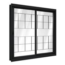 Janela de Aço de Correr Lateral 1 Folha Móvel e 1 Folha Fixa com Grade Quadrada 100x150cm Aço Pronto