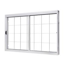 Janela de Aço de Correr Lateral 100x120cm 2 Folhas com Grade Quadruculada Vidro Liso
