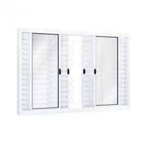 Janela de Aço Veneziana 100x200cm 6 Folhas com Grade Mosaico e Vidro Riobras Branco Janela de Aço Veneziana 100x200cm 6 Folhas com Grade Mosaico e Vidro Riobras Branco