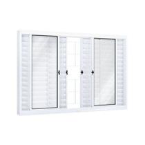 Janela de Aço Veneziana 120x150cm 6 Folhas com Grade Quadrada e Vidro Riobras Branco Janela de Aço Veneziana 120x150cm 6 Folhas com Grade Quadrada e Vidro Riobras Branco