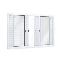 Janela de Aço Veneziana 120x150cm 6 Folhas com Grade Quadrada e Vidro Riobras Janela de Aço Veneziana 120x150cm 6 Folhas com Grade Quadrada e Vidro Riobras