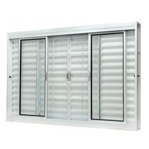 Janela de Aço Veneziana Central 100x120cm 6 Folhas com Grade Quadriculada e Vidro Liso Qualitysol Ra Branco Ramassol
