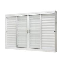 Janela de Aço Veneziana Central 100x120cm 6 Folhas com Grade Quadriculada e Vidro Liso Ramassol
