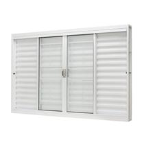 Janela de Aço Veneziana Central 100x120cm 6 Folhas com Grade Quadriculada e Vidro Liso Ramassol