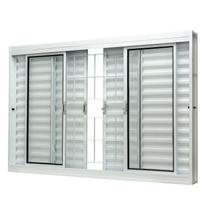 Janela de Aço Veneziana Central 100x200cm 6 Folhas com Grade Quadriculada e Vidro Liso Qualitysol Ra