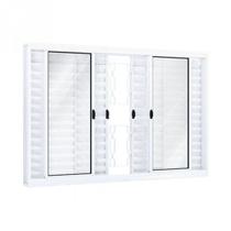 Janela de Aço Veneziana de Correr 100x120cm 6 Folhas com Grade Mosaico Riobras Branco