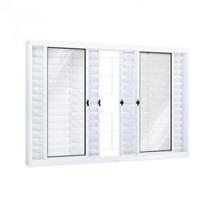 Janela de Aço Veneziana de Correr 100x120cm 6 Folhas com Grade Quadrada Riobras Branco Janela de Aço Veneziana de Correr 100x120cm 6 Folhas com Grade Quadrada Riobras Branco