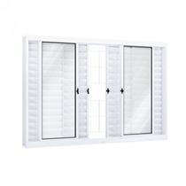 Janela de Aço Veneziana de Correr 100x120cm 6 Folhas com Grade Quadrada Riobras