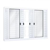 Janela de Aço Veneziana de Correr 100x150cm 6 Folhas com Grade Mosaico Riobras Branco Janela de Aço Veneziana de Correr 100x150cm 6 Folhas com Grade Mosaico Riobras Branco