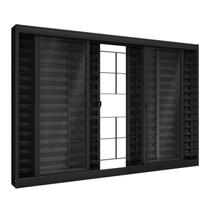 Janela de Aço Veneziana de Correr Central com Grade Quadrada 6 Folhas 100x120cm Aço Pronto Riobras Janela de Aço Veneziana de Correr Central com Grade Quadrada 6 Folhas 100x120cm Aço Pronto Riobras